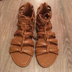 Tan lace up gladiator sandal